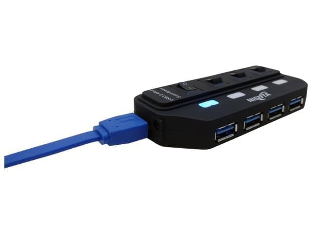 Nisuta - Hub USB 3.0 de 4 puertos con switch por puerto